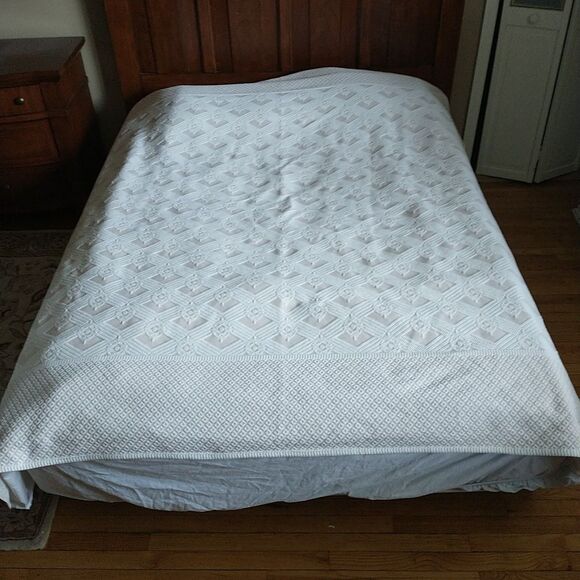 SFERRA Full Double Coverlet Beige Geometric Woven Cotton Portugal - Picture 1 of 9